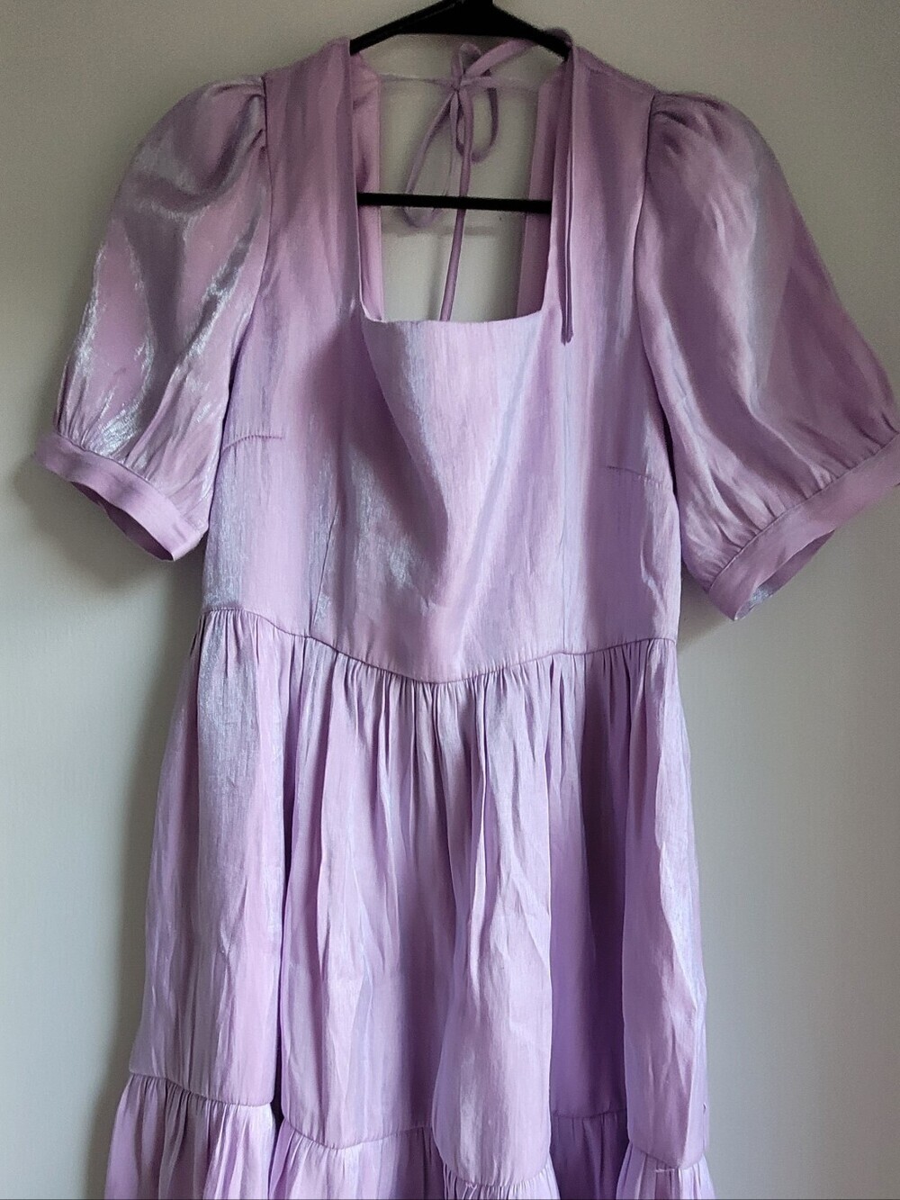 Dangerfield Womens Lilac Puff Sleeve Dress - Elegant Square Neck Size 10